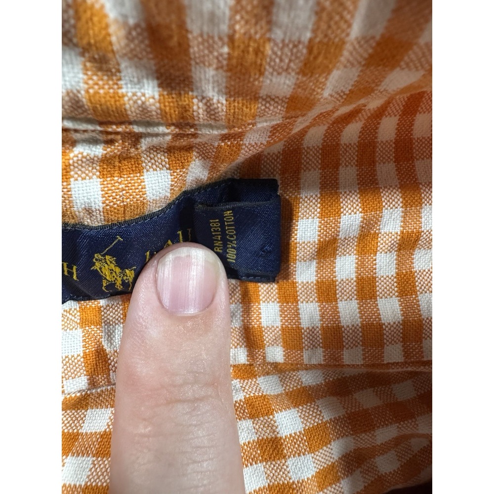 Ralph Lauren Men's Orange & White Gingham Long Sleeve Button Up Shirt Size Large - Picture 5 of 5